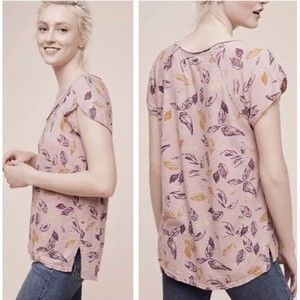 T La Anthropologie Small Sylvan Flutter Sleeve Tee Shirt Top Pink Floral